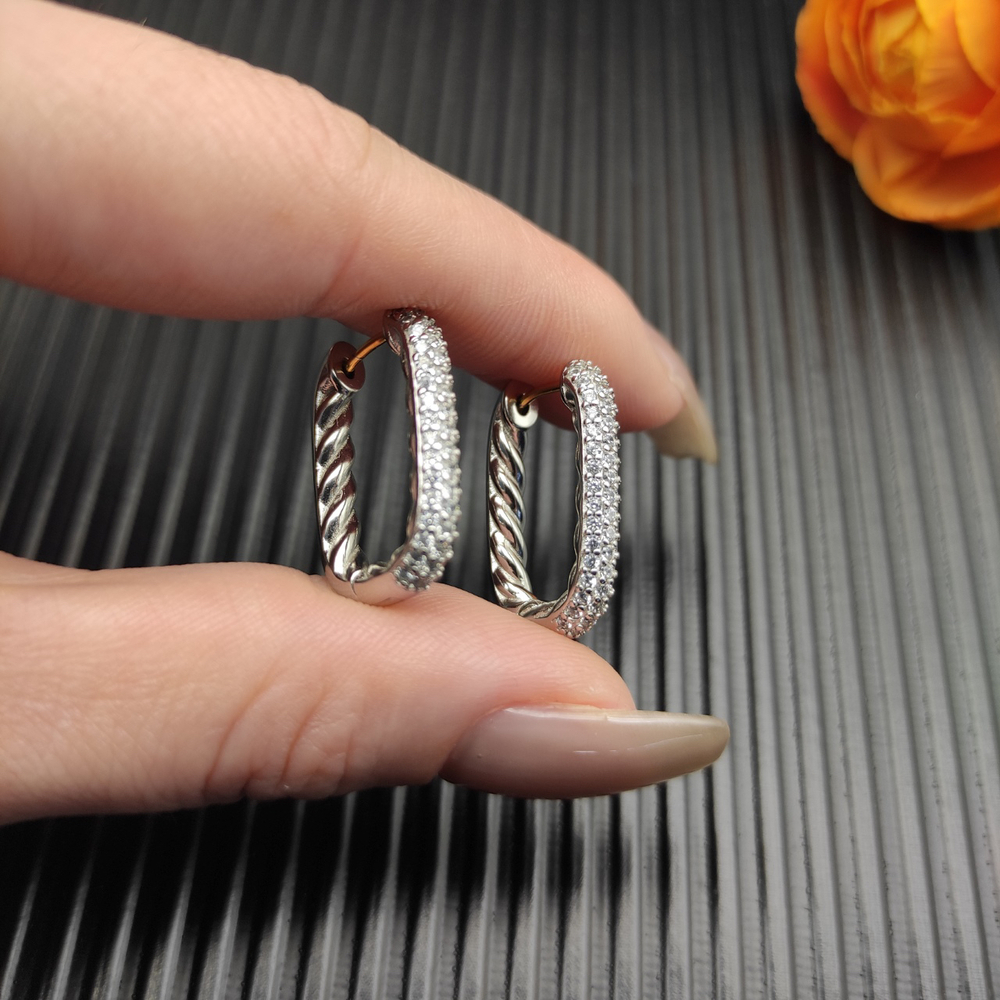 David Yurman Silver Rhinestone Hoop Earrings - Picture 5 of 7